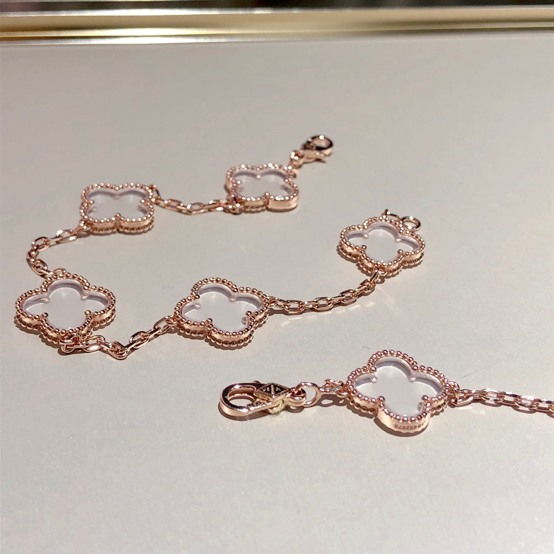 [Marins]CLOVER 5 MOTIF ROCK CRYSTAL BRACELET