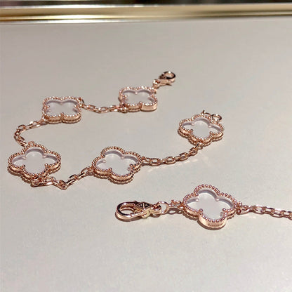 [Marins]CLOVER 5 MOTIF ROCK CRYSTAL BRACELET