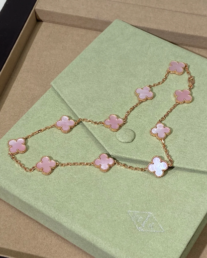 [Marins Jewellery] Pink Necklace with Ten Clover Designs