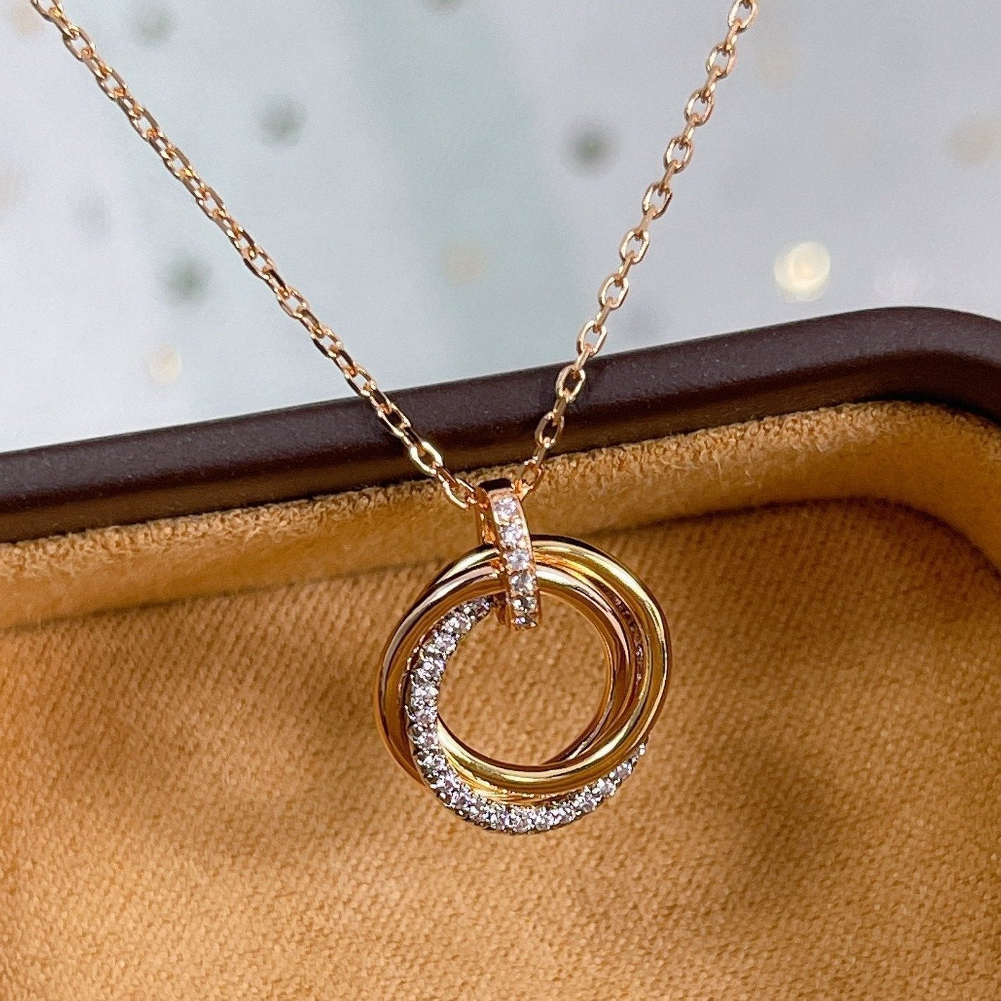 [Marins]TRINITY NECKLACE SILVER GOLD PINK GOLD DIAMONDS