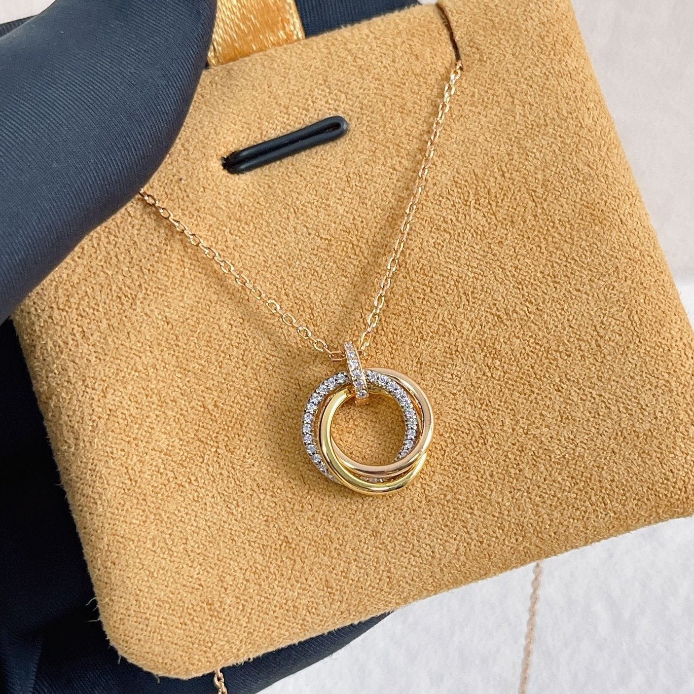 [Marins]TRINITY NECKLACE SILVER GOLD PINK GOLD DIAMONDS