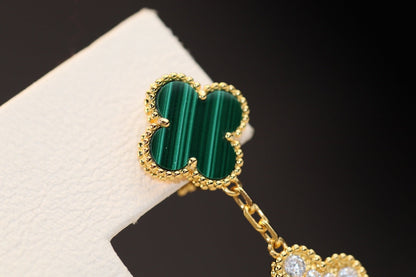 [Marins]CLOVER EARRINGS GOLD MALACHITE DIAMOND 3 MOTIF