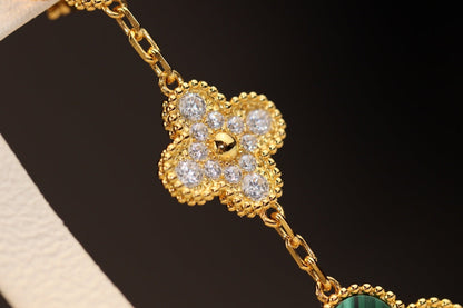 [Marins]CLOVER EARRINGS GOLD MALACHITE DIAMOND 3 MOTIF
