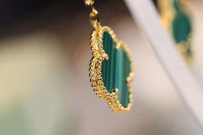 [Marin-Jewelry]CLOVER EARRINGS GOLD MALACHITE DIAMOND 3 MOTIF