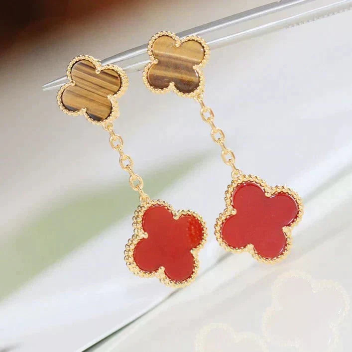 [Marins]CLOVER  2 MOTIF  TIGER EYE CARNELIAN EARRINGS