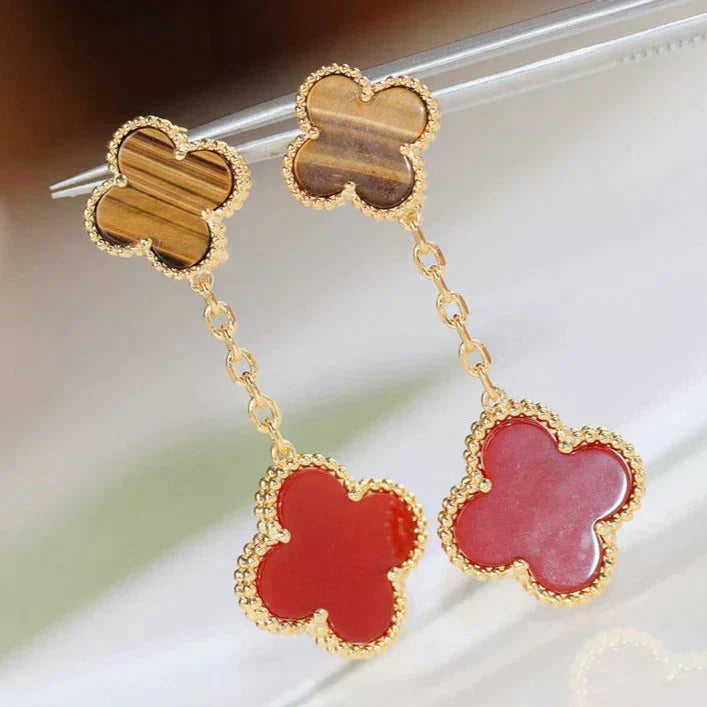 [Marins]CLOVER  2 MOTIF  TIGER EYE CARNELIAN EARRINGS