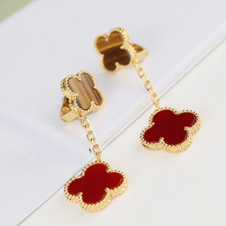 [Marins]CLOVER  2 MOTIF  TIGER EYE CARNELIAN EARRINGS