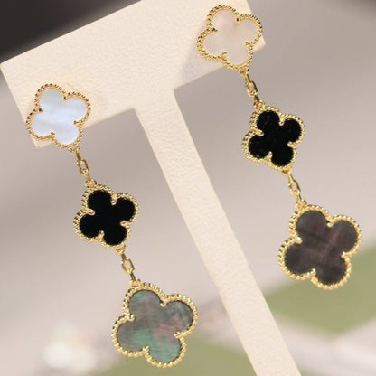 [Marins]CLOVER EARRINGS GOLD ONYX MOP 3 MOTIF