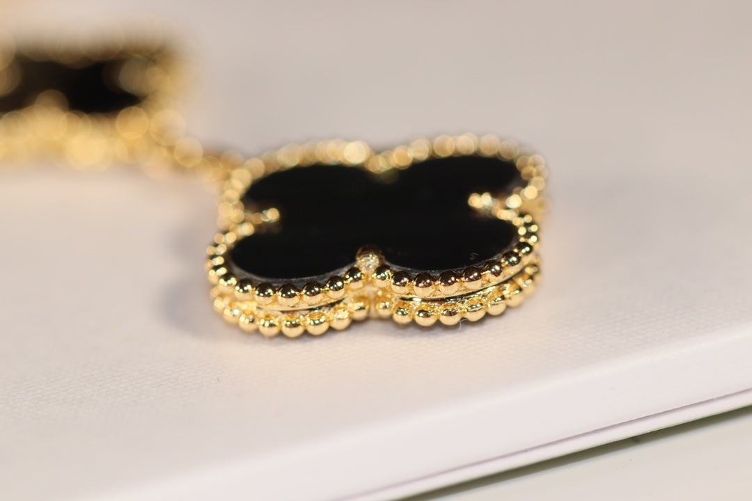 [Marins]CLOVER EARRINGS GOLD ONYX MOP 3 MOTIF