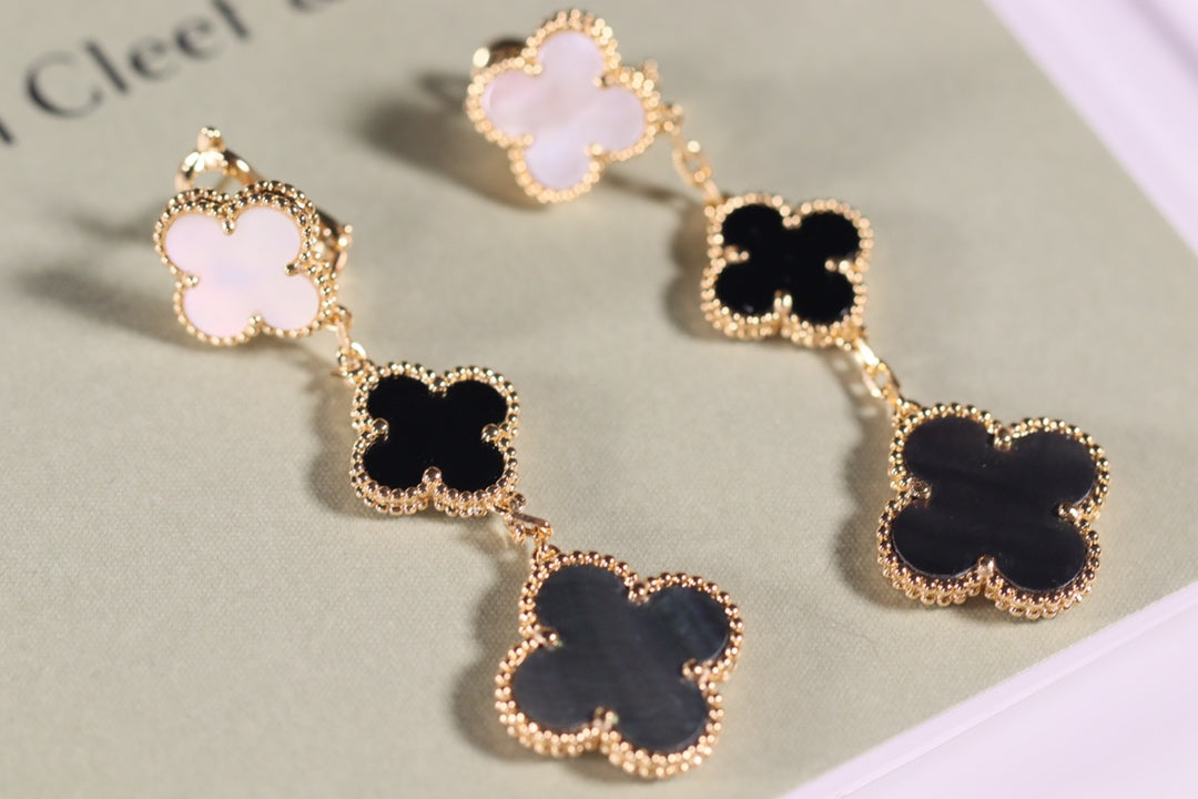 [Marins]CLOVER EARRINGS GOLD ONYX MOP 3 MOTIF