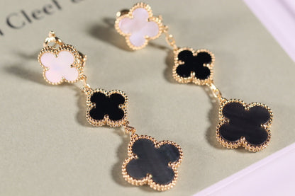 [Marins]CLOVER EARRINGS GOLD ONYX MOP 3 MOTIF