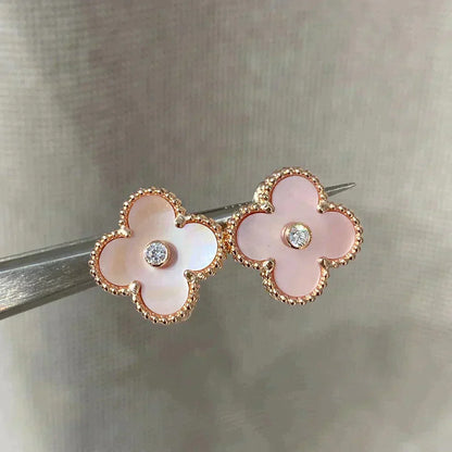 [Marins]CLOVER MEDIUM 1 MOTIFS  PINK MOP DIAMOND EARRINGS