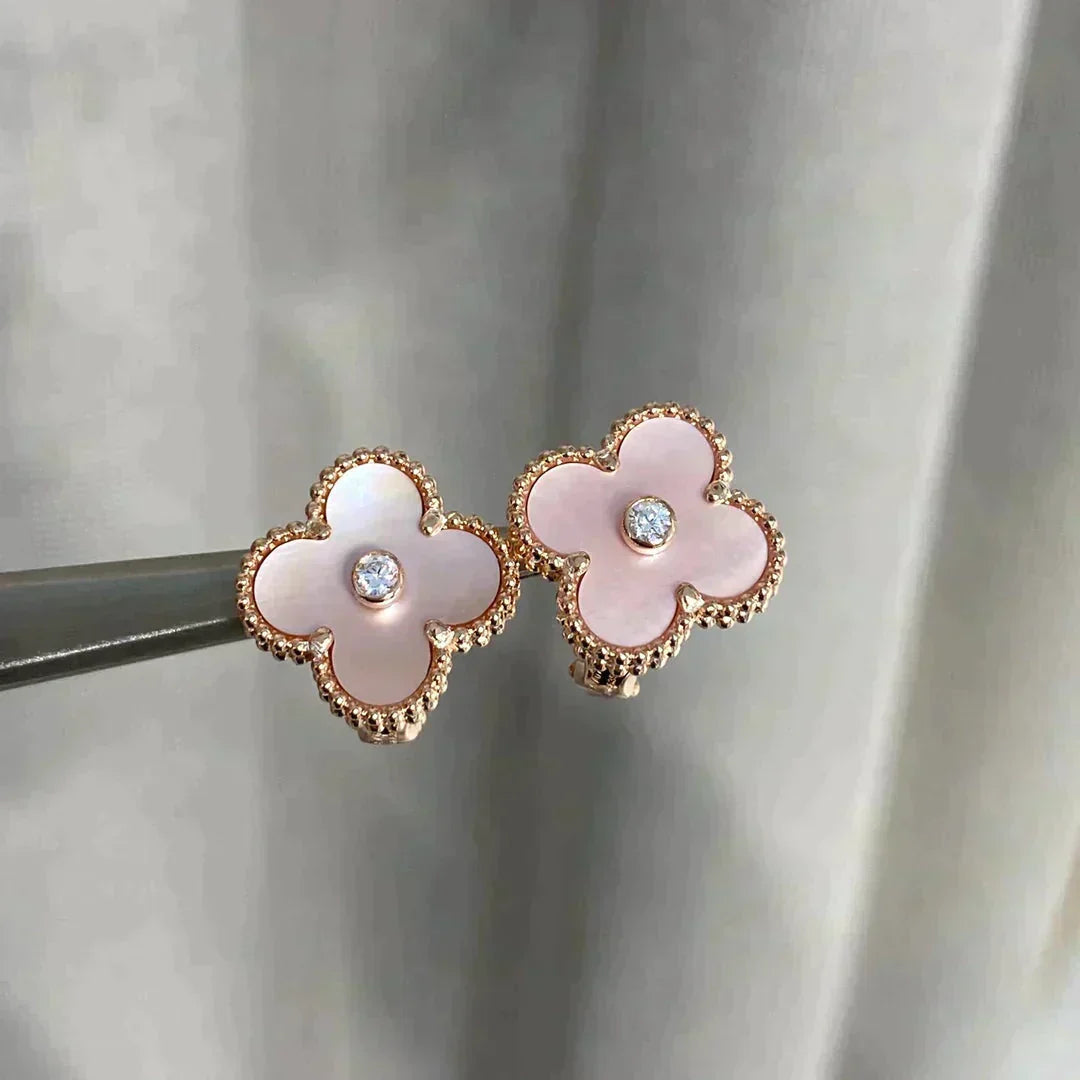 [Marins]CLOVER MEDIUM 1 MOTIFS  PINK MOP DIAMOND EARRINGS