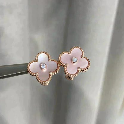 [Marins]CLOVER MEDIUM 1 MOTIFS  PINK MOP DIAMOND EARRINGS