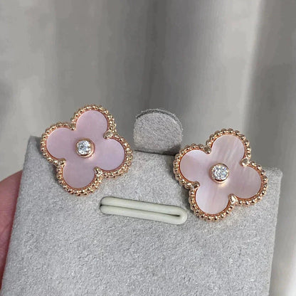 [Marins]CLOVER MEDIUM 1 MOTIFS  PINK MOP DIAMOND EARRINGS