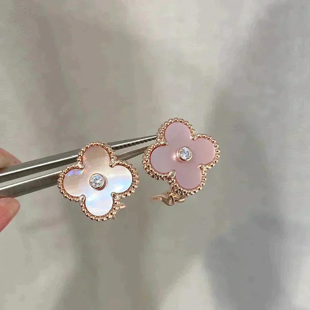 [Marins]CLOVER MEDIUM 1 MOTIFS  PINK MOP DIAMOND EARRINGS