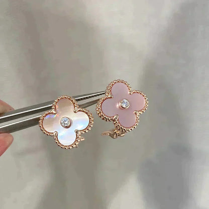 [Marins]CLOVER MEDIUM 1 MOTIFS  PINK MOP DIAMOND EARRINGS