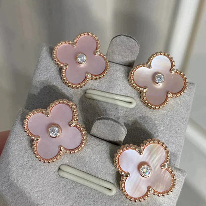 [Marins]CLOVER MEDIUM 1 MOTIFS  PINK MOP DIAMOND EARRINGS