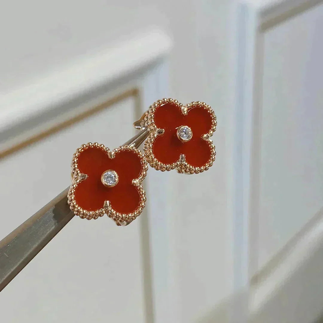 [Marins]CLOVER MEDIUM 1 MOTIFS CARNELIAN  DIAMOND earrings