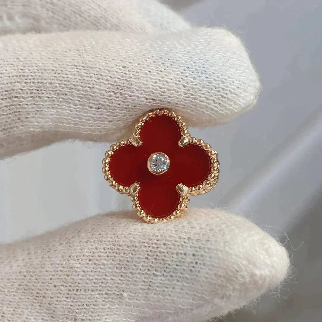 [Marin-Jewelry]CLOVER MEDIUM 1 MOTIFS CARNELIAN  DIAMOND earrings