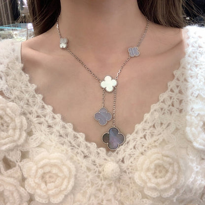 [Marins]CLOVER MOP CHALCEDONY NECKLACE SILVER 6 MOTIF