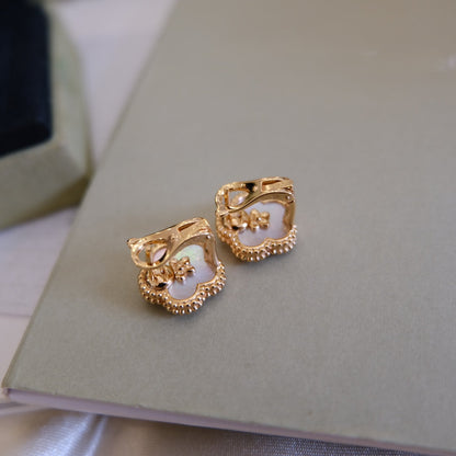 [Marins]LUCKY PINK GOLD WHITE MOP EARRINGS
