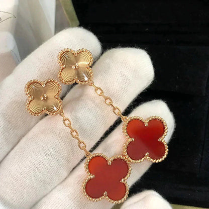 [Marins]CLOVER 2 MOTIF  LASER CARNELIAN EARRINGS