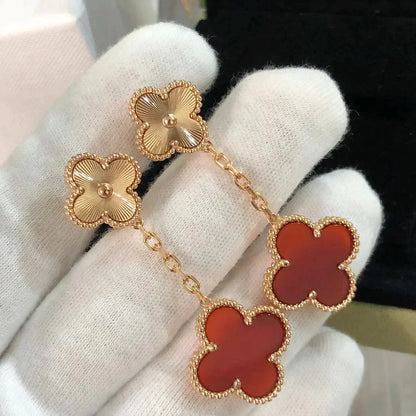 [Marins]CLOVER 2 MOTIF  LASER CARNELIAN EARRINGS