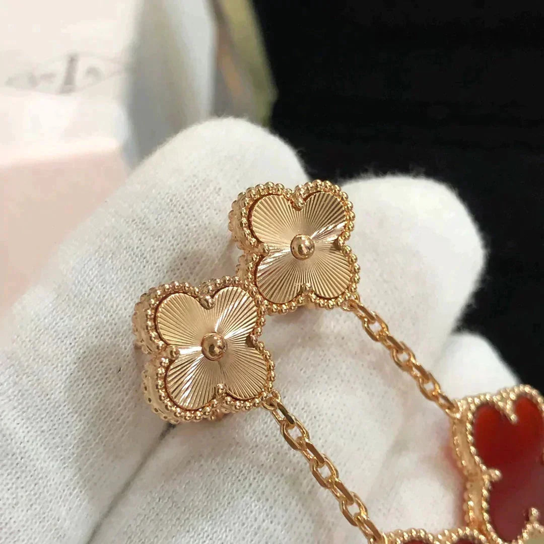 [Marins]CLOVER 2 MOTIF  LASER CARNELIAN EARRINGS