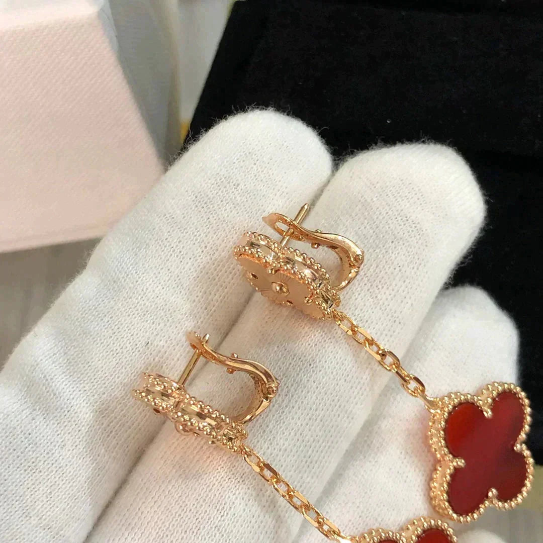 [Marins]CLOVER 2 MOTIF  LASER CARNELIAN EARRINGS