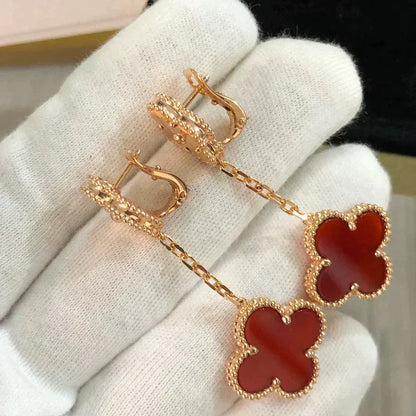 [Marins]CLOVER 2 MOTIF  LASER CARNELIAN EARRINGS