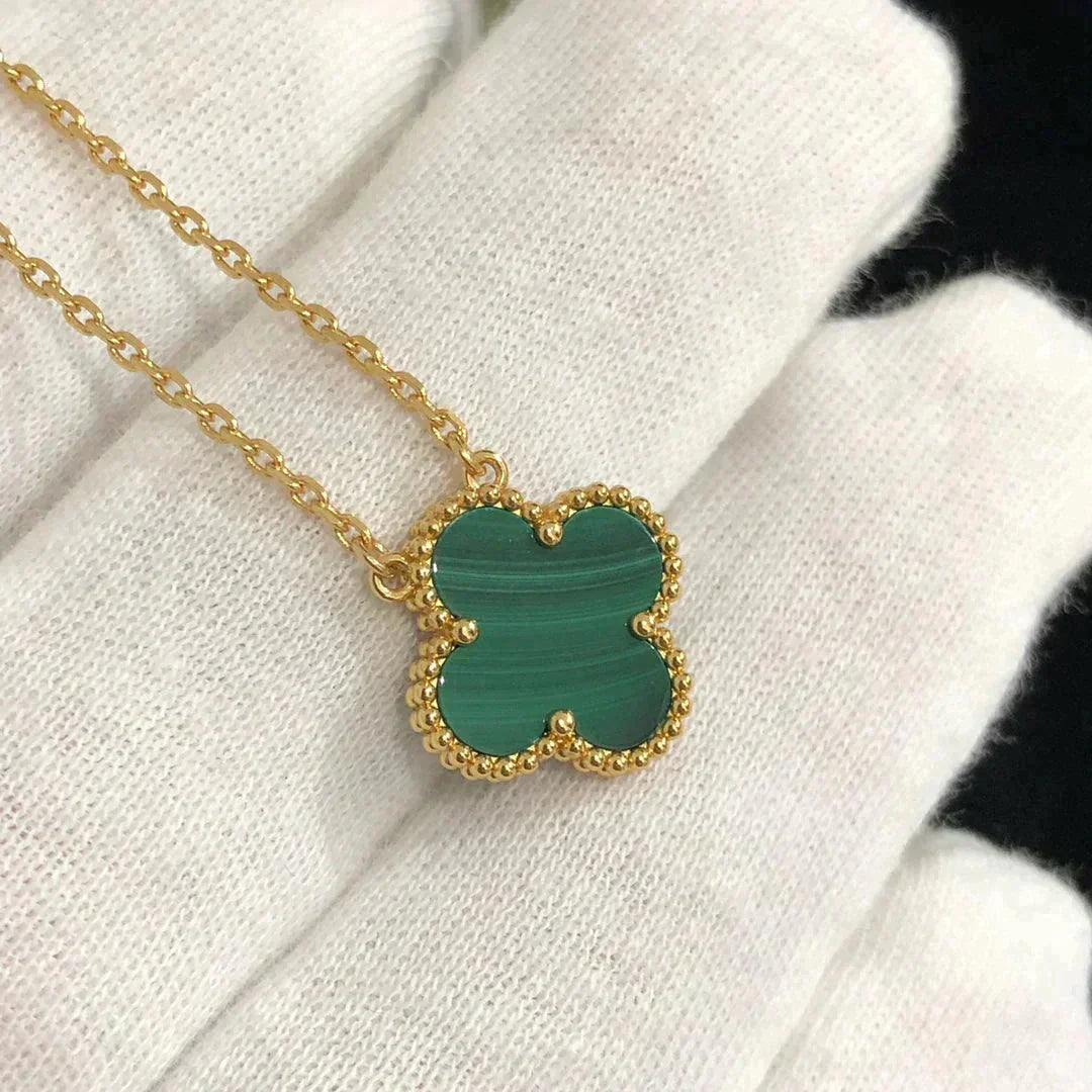 [Marins]CLOVER 15MM MALACHITE SINGLE FLOWER  NECKLACE