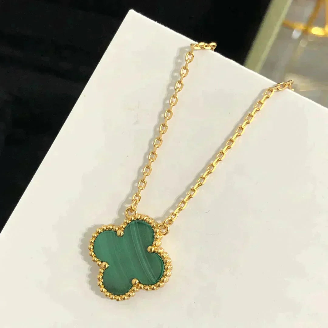[Marins]CLOVER 15MM MALACHITE SINGLE FLOWER  NECKLACE
