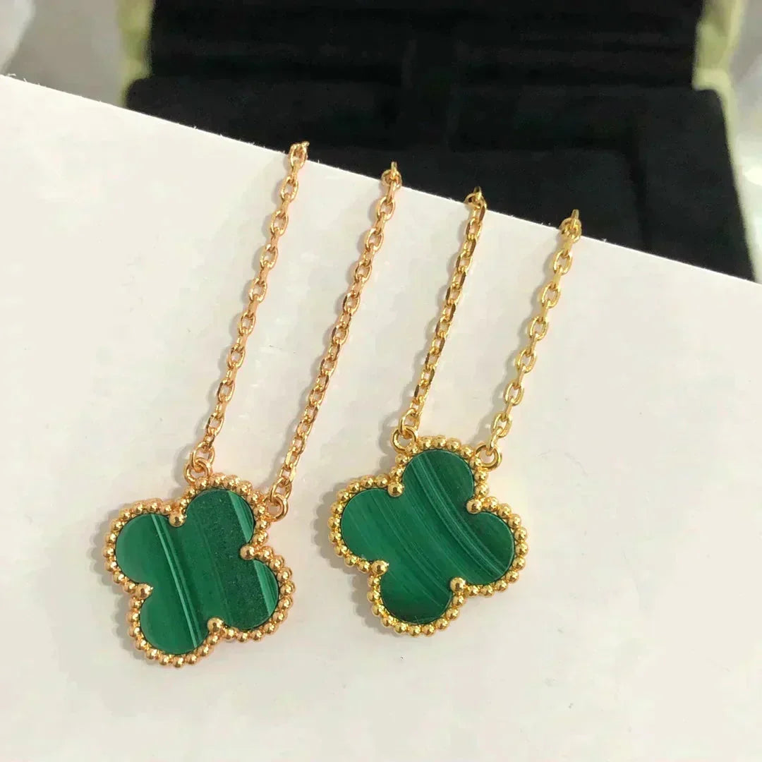 [Marins]CLOVER 15MM MALACHITE SINGLE FLOWER  NECKLACE