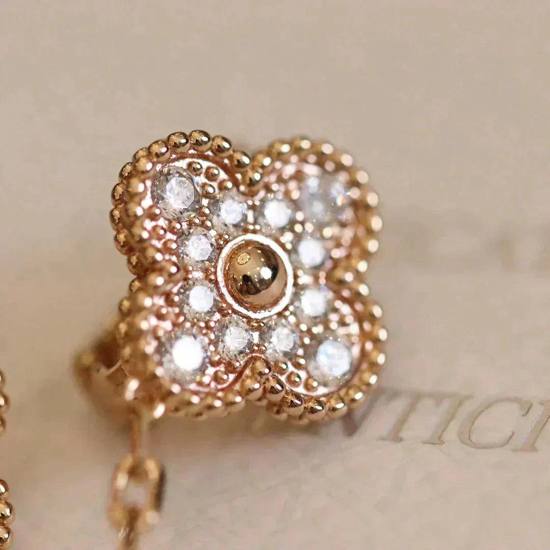 [Marins]CLOVER MEDIUM 1 MOTIFS FUll DIAMOND EARRINGS