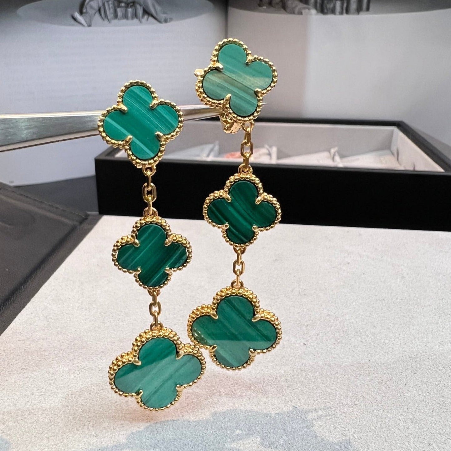 [Marins]CLOVER MALACHITE 3 MOTIFS GOLD