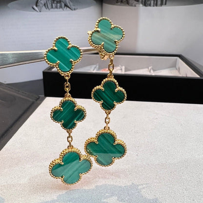[Marins]CLOVER MALACHITE 3 MOTIFS GOLD
