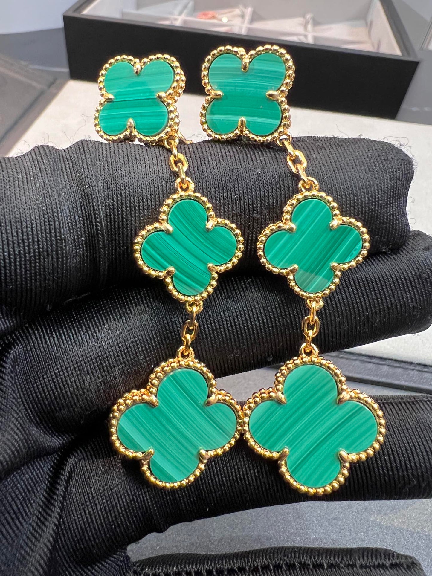 [Marin-Jewelry]CLOVER MALACHITE 3 MOTIFS GOLD