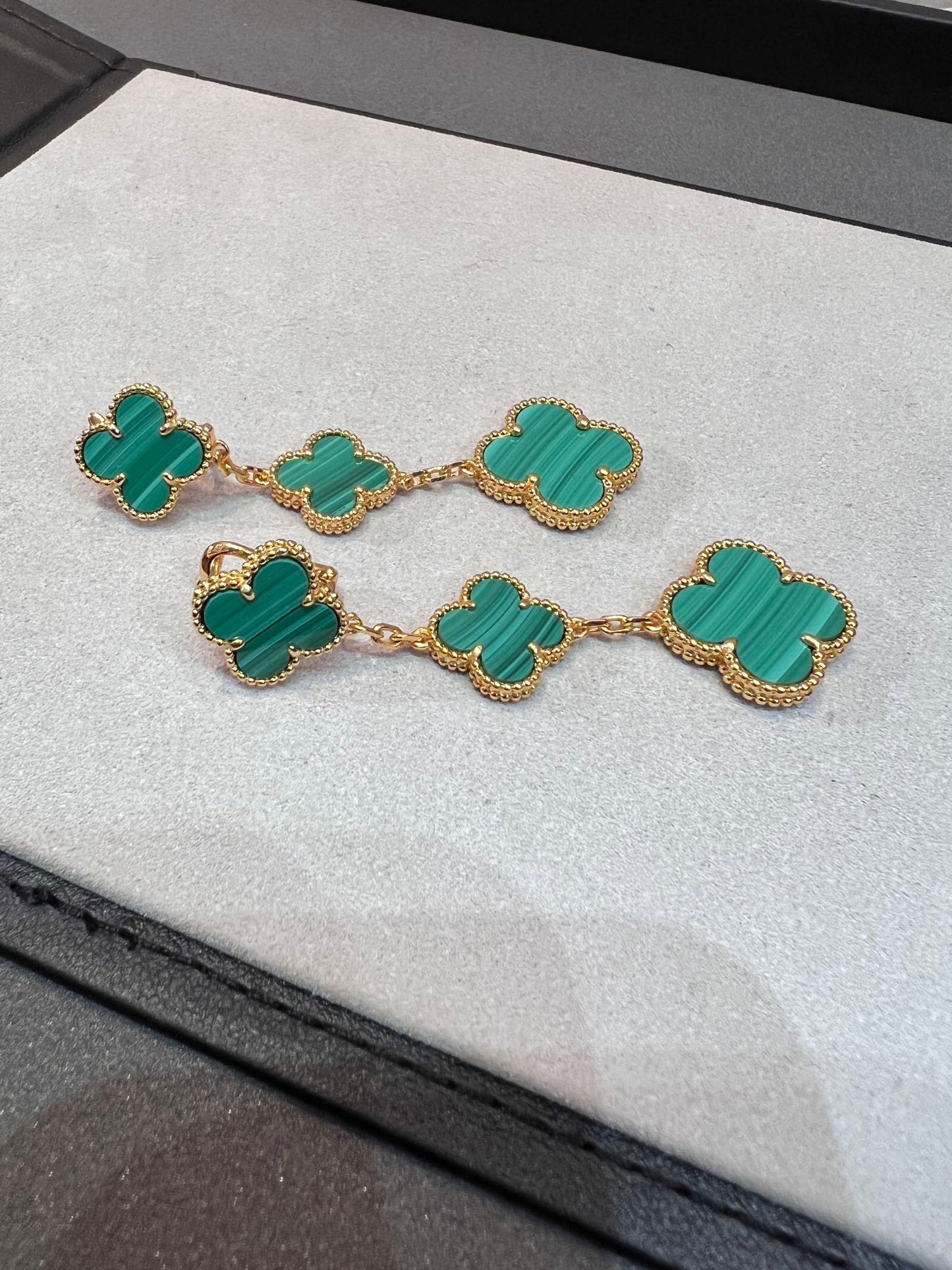 [Marins]CLOVER MALACHITE 3 MOTIFS GOLD