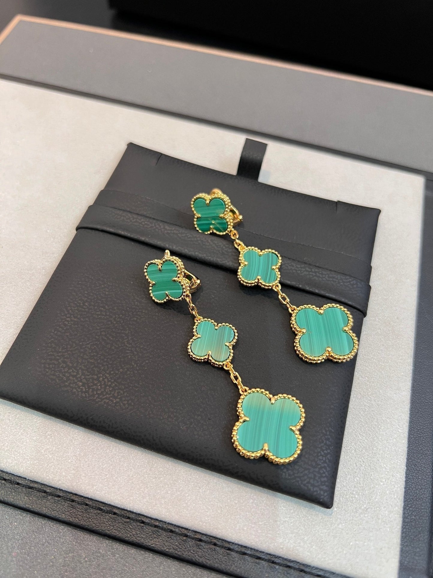 [Marins]CLOVER MALACHITE 3 MOTIFS GOLD