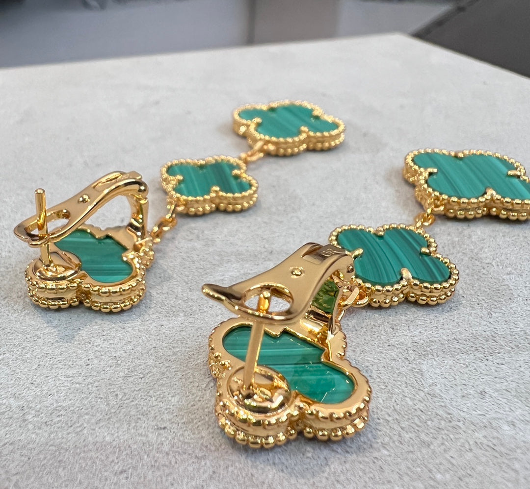 [Marins]CLOVER MALACHITE 3 MOTIFS GOLD