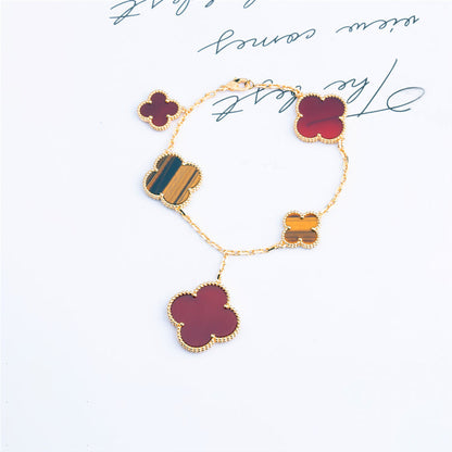 [Marins]CLOVER BRACELET 5 MOTIFS CARNELIAN TIGER EYE