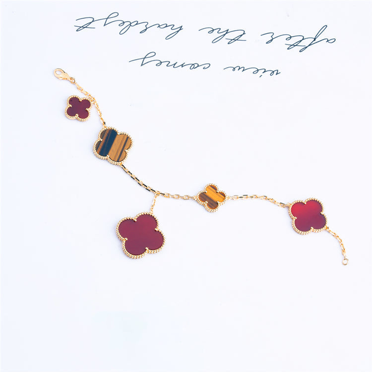 [Marin-Jewelry]CLOVER BRACELET 5 MOTIFS CARNELIAN TIGER EYE