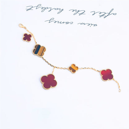 [Marins]CLOVER BRACELET 5 MOTIFS CARNELIAN TIGER EYE