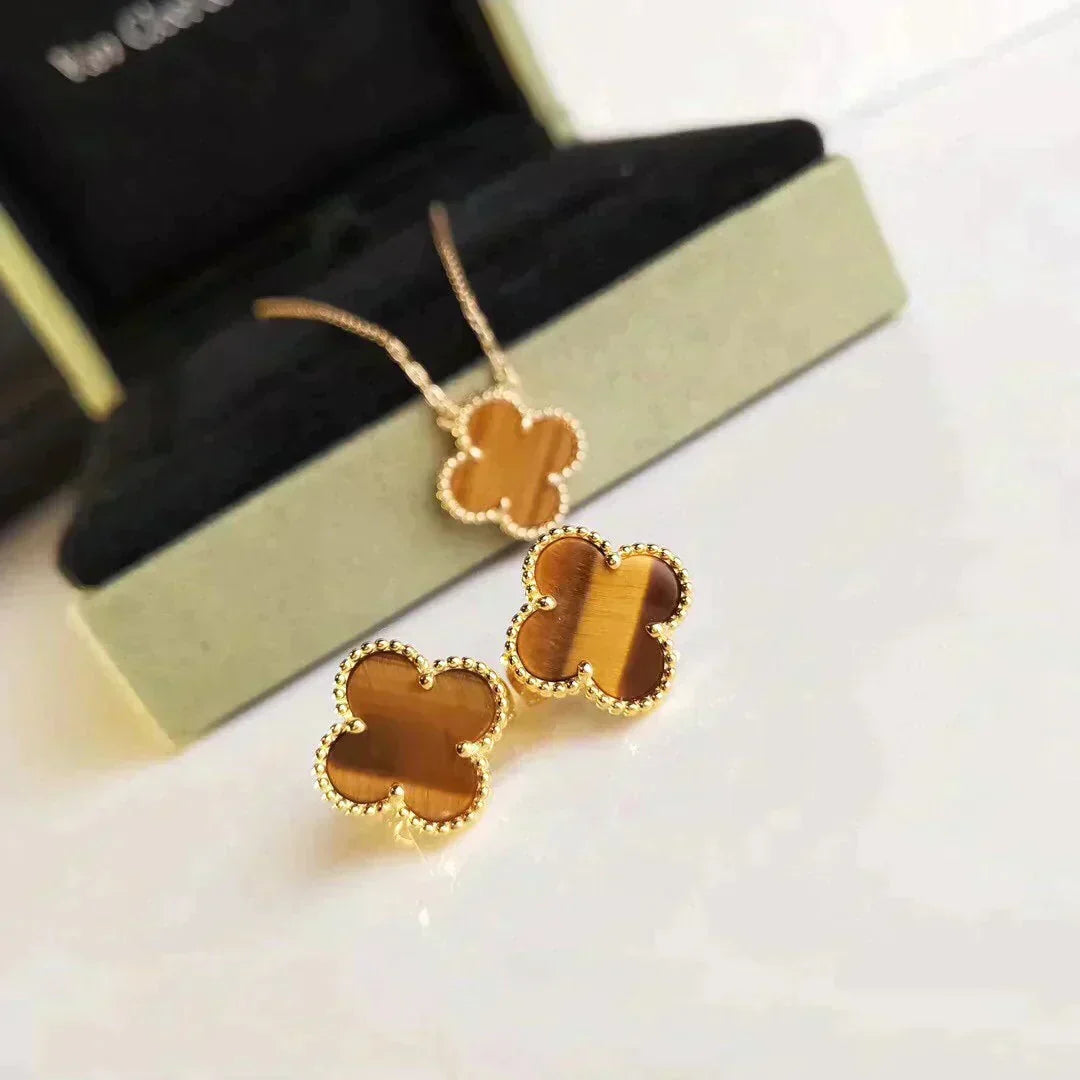 [Marins]CLOVER MEDIUM 1 MOTIFS TIGER EYE EARRINGS