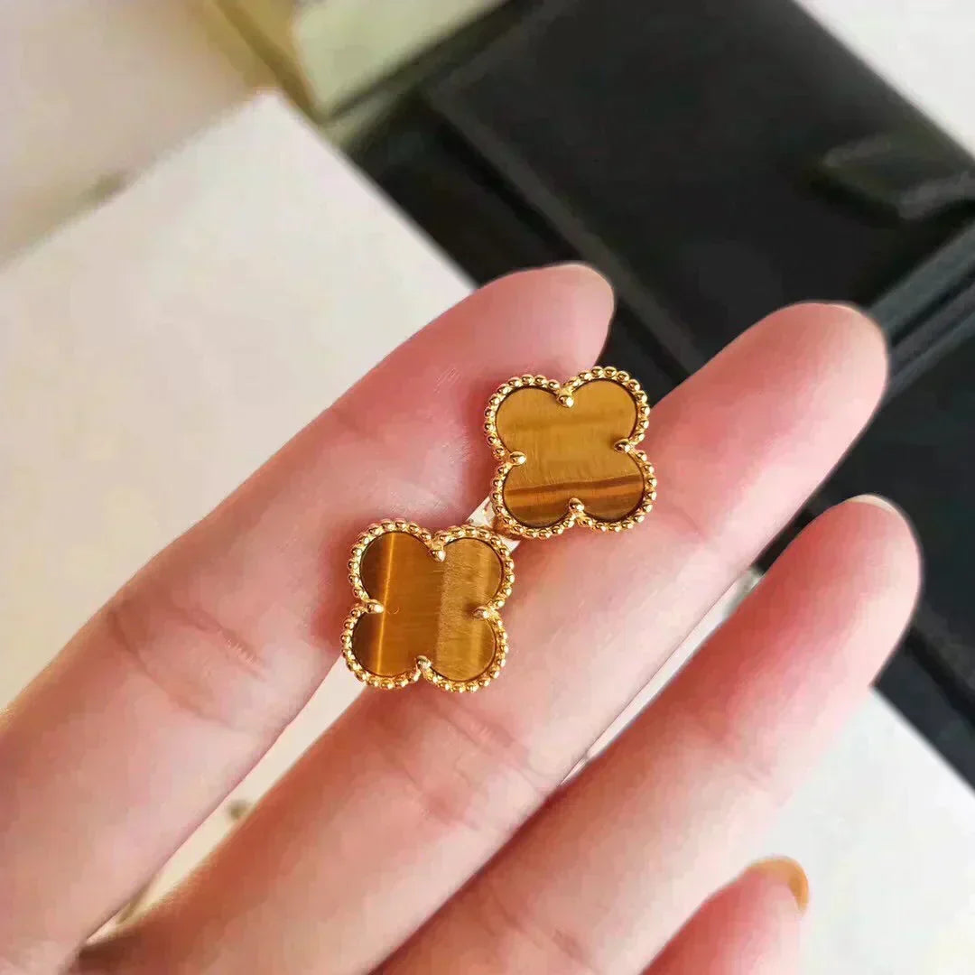 [Marins]CLOVER MEDIUM 1 MOTIFS TIGER EYE EARRINGS