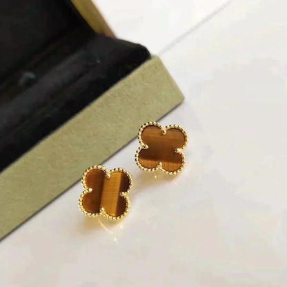 [Marins]CLOVER MEDIUM 1 MOTIFS TIGER EYE EARRINGS