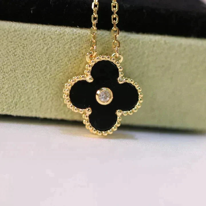[Marins]CLOVER 15MM DIAMOND ONYX NECKLACE