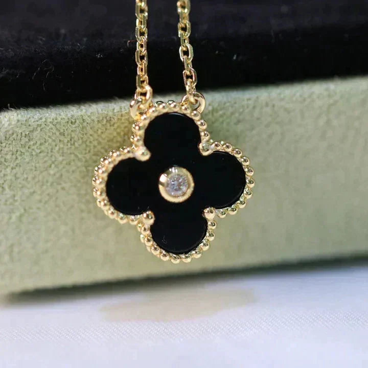 [Marins]CLOVER 15MM DIAMOND ONYX NECKLACE