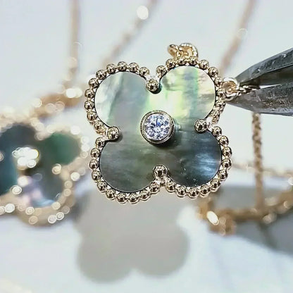 [Marins]CLOVER 15MM DIAMOND AND MOTHER-OF-GREY NECKLACE